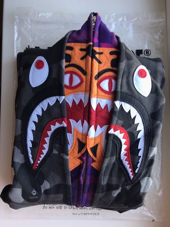Новая худи a bathing ape bape hoodie two hood tiger purple shark black