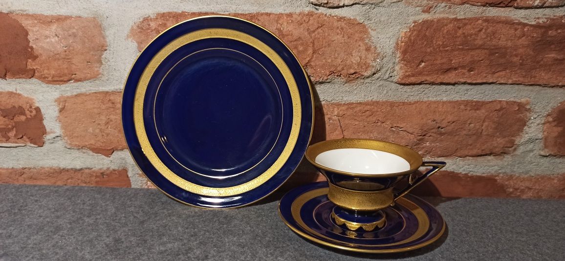Porcelana TURYNGIA TRIO ILMENAU Echt Kobalt Brabanckie Złoto