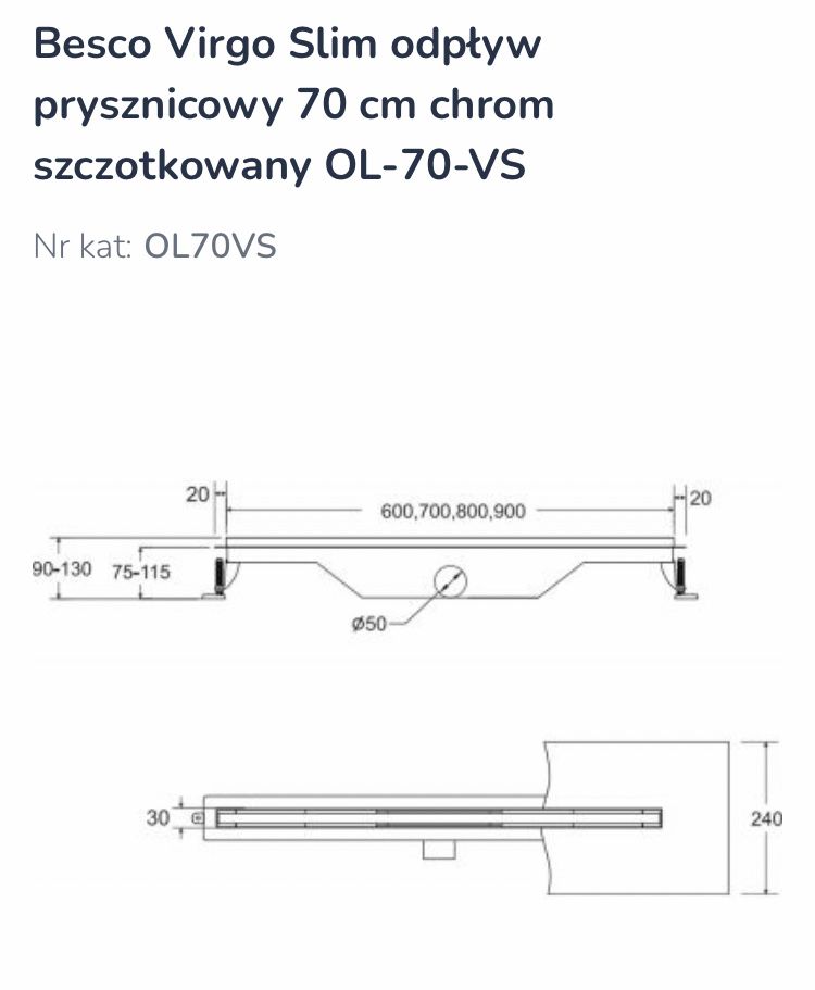 Besco Virgo Slim Odpływ prysznicowy 70 cm chrom szczotkowany OL-70-VS