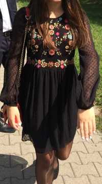 Zara piekna czarna tunika sukienka koszula tplumeti boho floral M