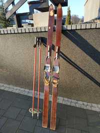 Narty zabytkowe fischer ski 170 cm z kijkami antyk dekoracja stare