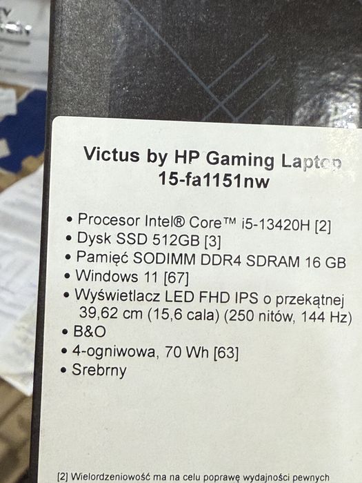 Laptop gamingowy HP Victus 15-fa1151nw i5-13420He 16/512GB RTX4050