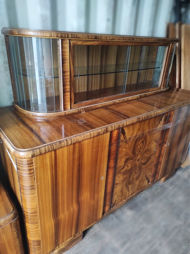 Zestaw mebli art deco witryna + komoda z nadstawką lata 60te vintage