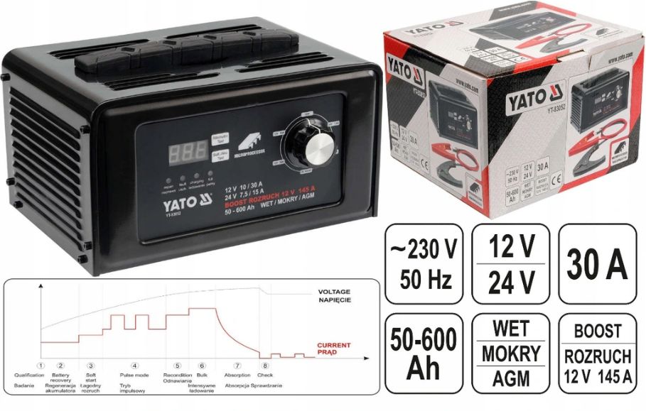 Prostownik elektroniczny 12/24v 30a YT-83052