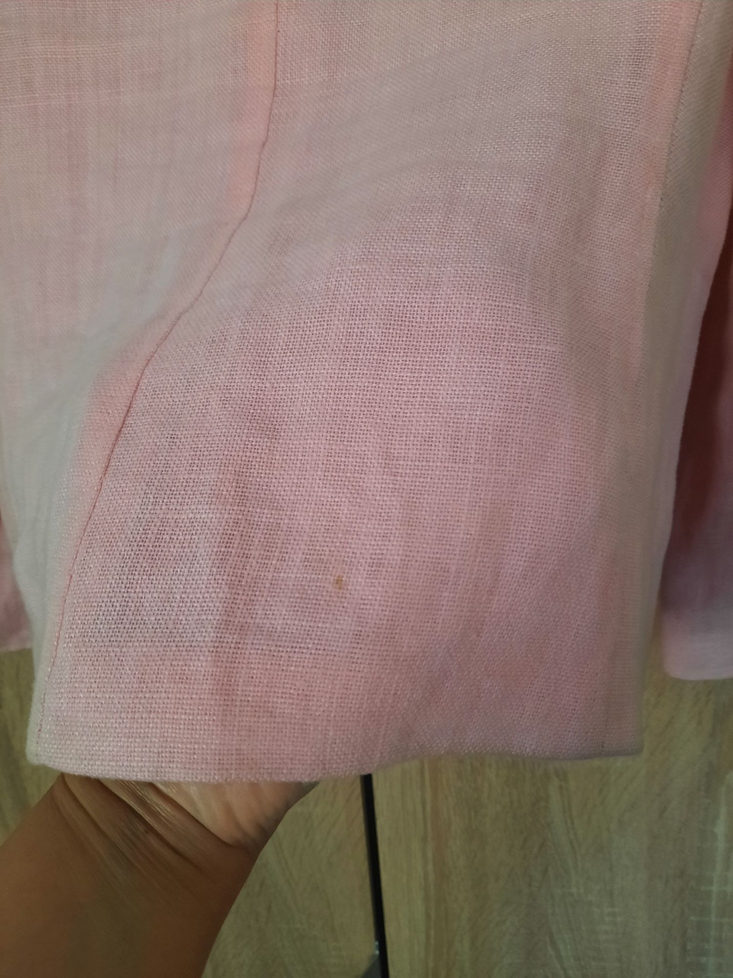 Jasnoróżowy żakiet Montego 100% len (materiał zewnętrzny) rozmiar 34