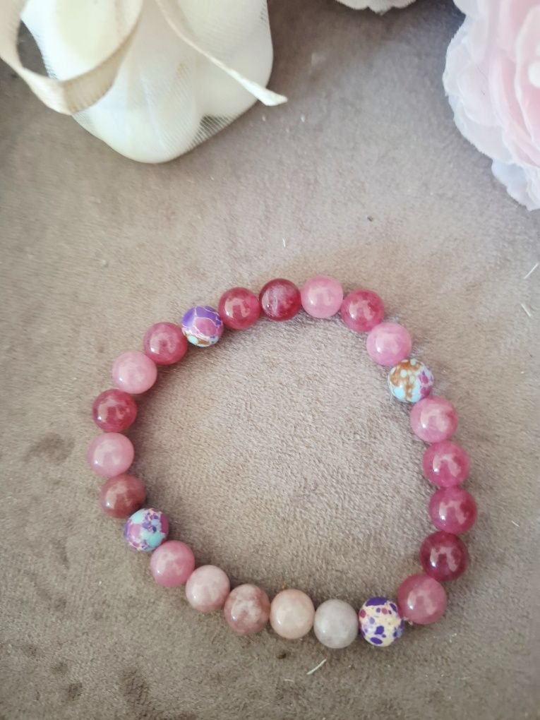 Bransoletka handmade z naturalnych kamieni jaspis cesarski kwarc trusk
