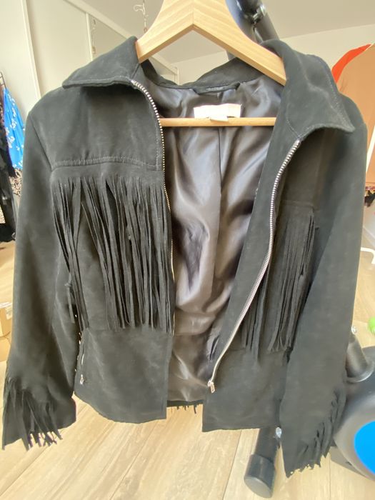 Kurtka ramoneska zamsz z frędzlami h&m