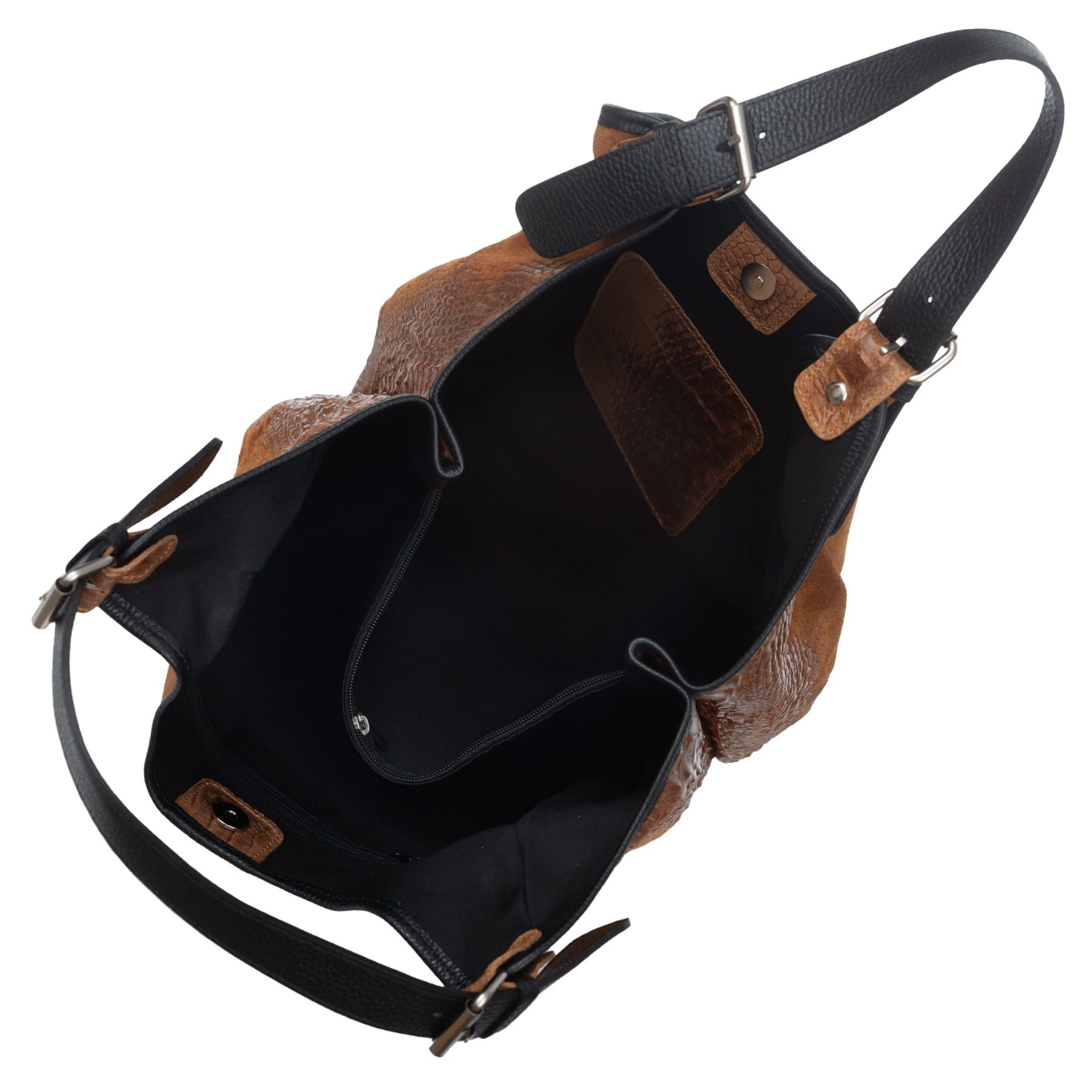 VERA PELLE torebka zamszowa worek shopper kroko na ramię V655 taupe