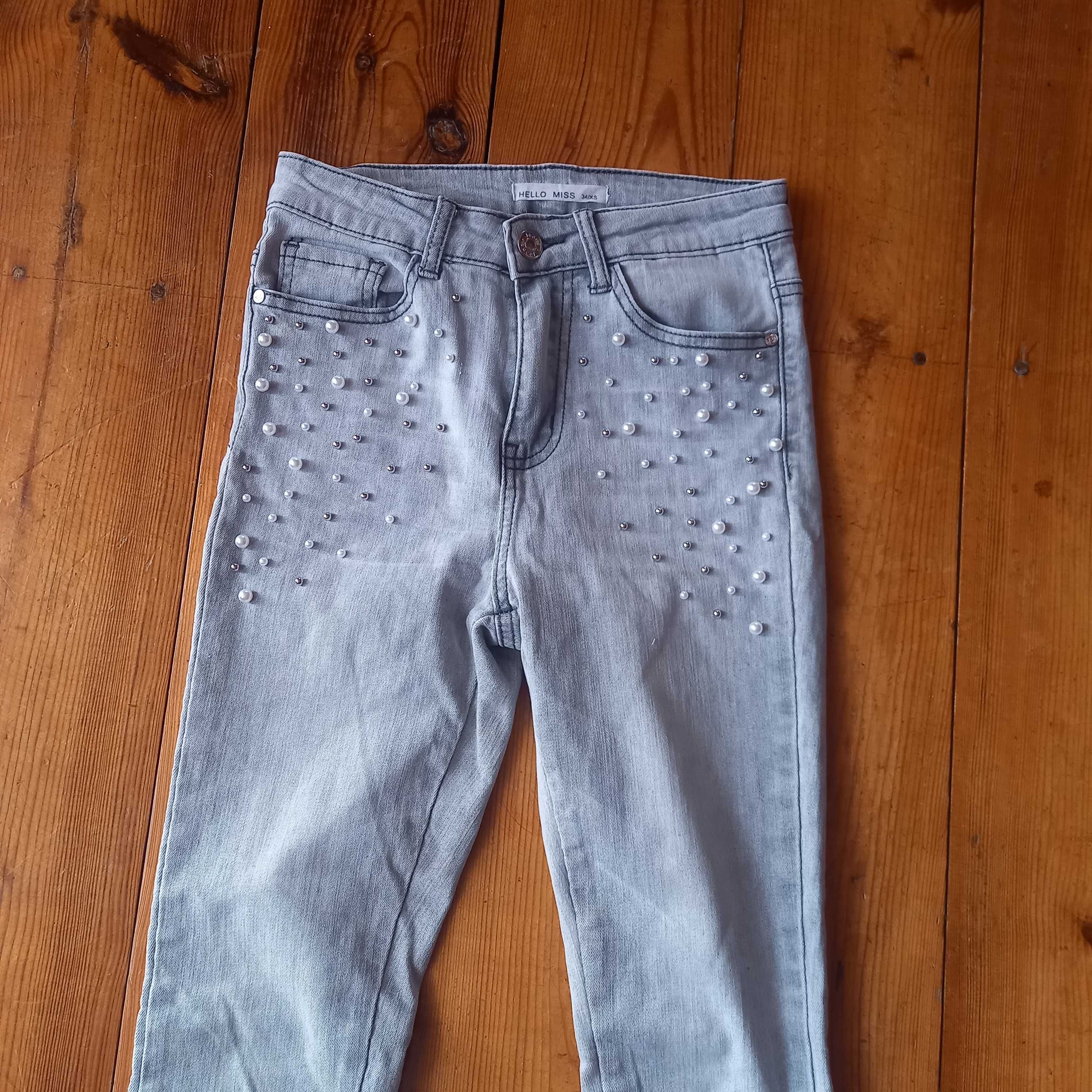 spodnie jeans z koralikami xs