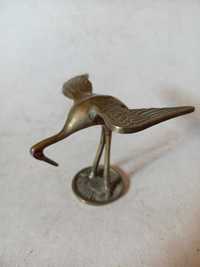 Stara mosiężna figurka żurawia mandżurskiego