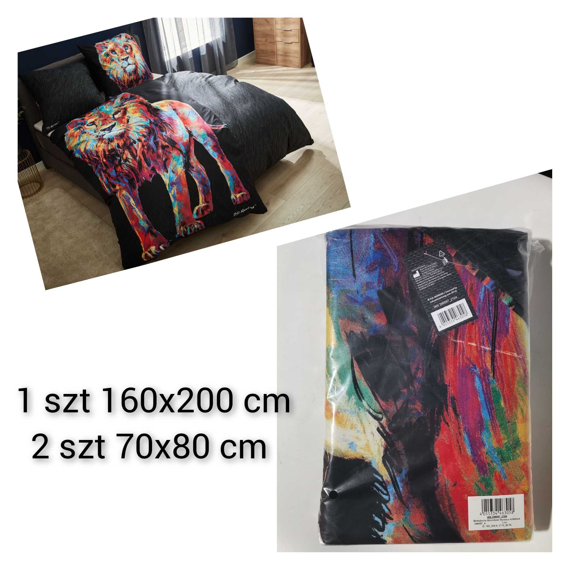 Nowa pościel 160x200 komplet pościeli 2x poszewka czarna Lew Lidl