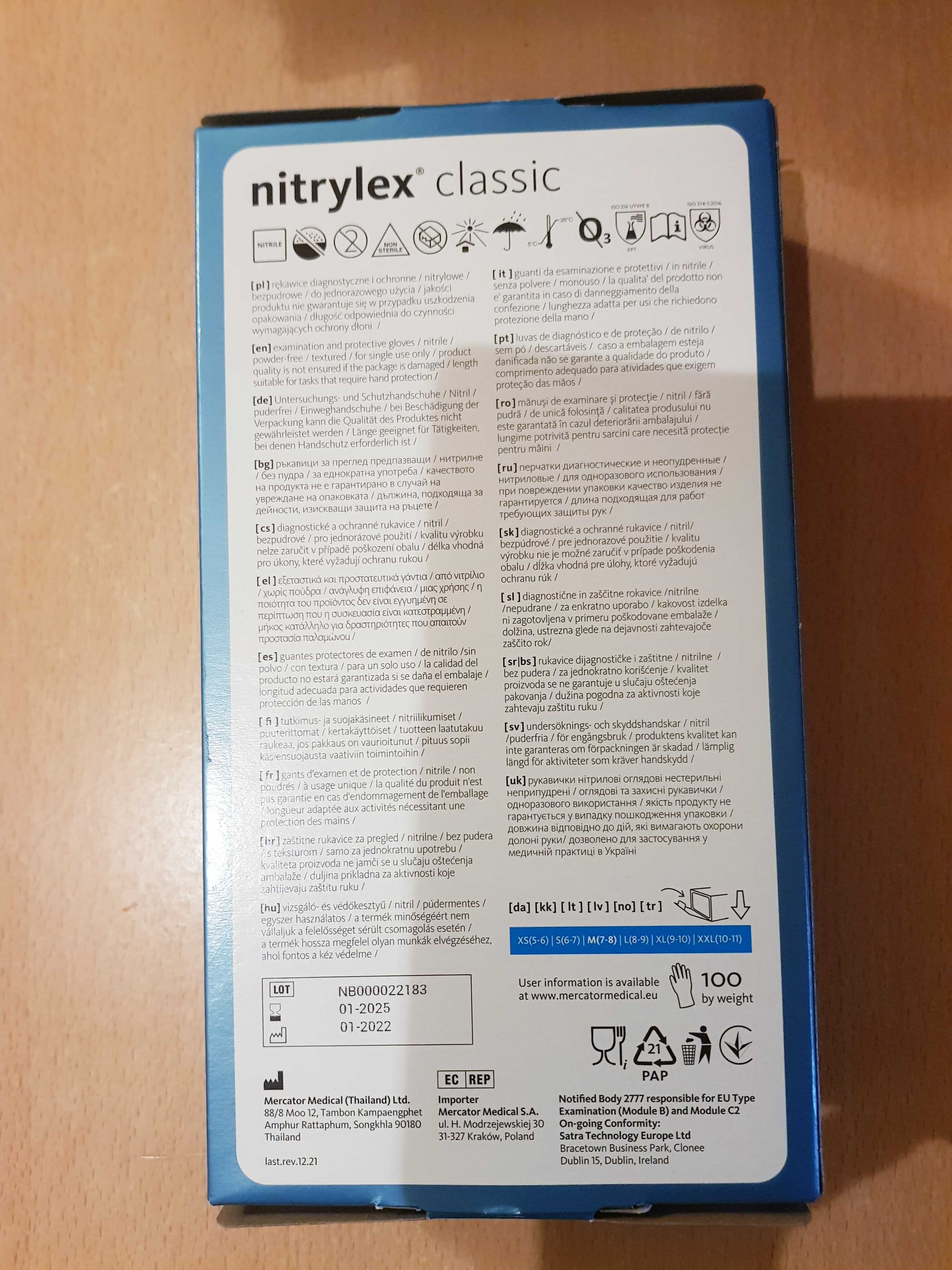 MERCATOR Rękawiczki nitrylowe Nitrylex Classic 100 szt. rozmiar M