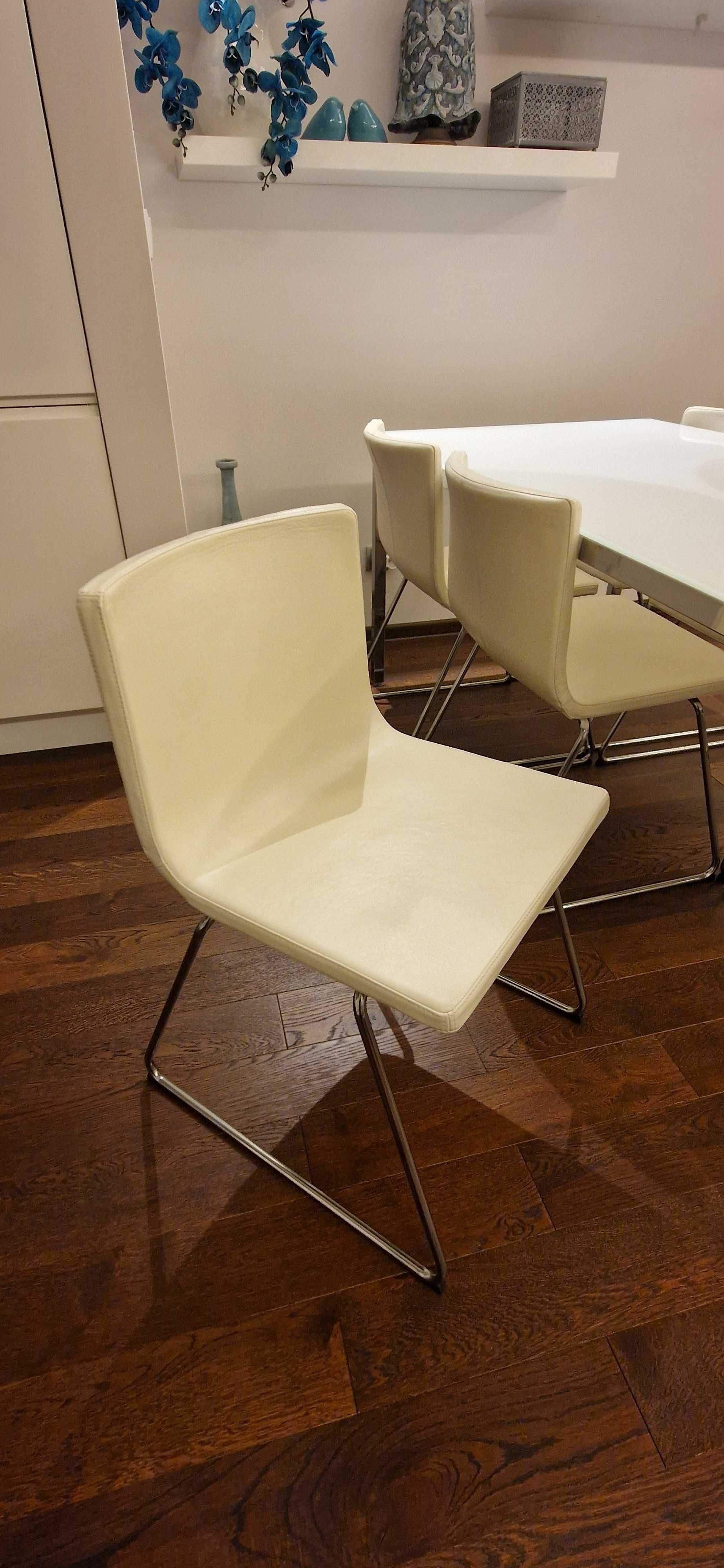 Stół szklany 180x90cm + 6 skórzanych krzeseł