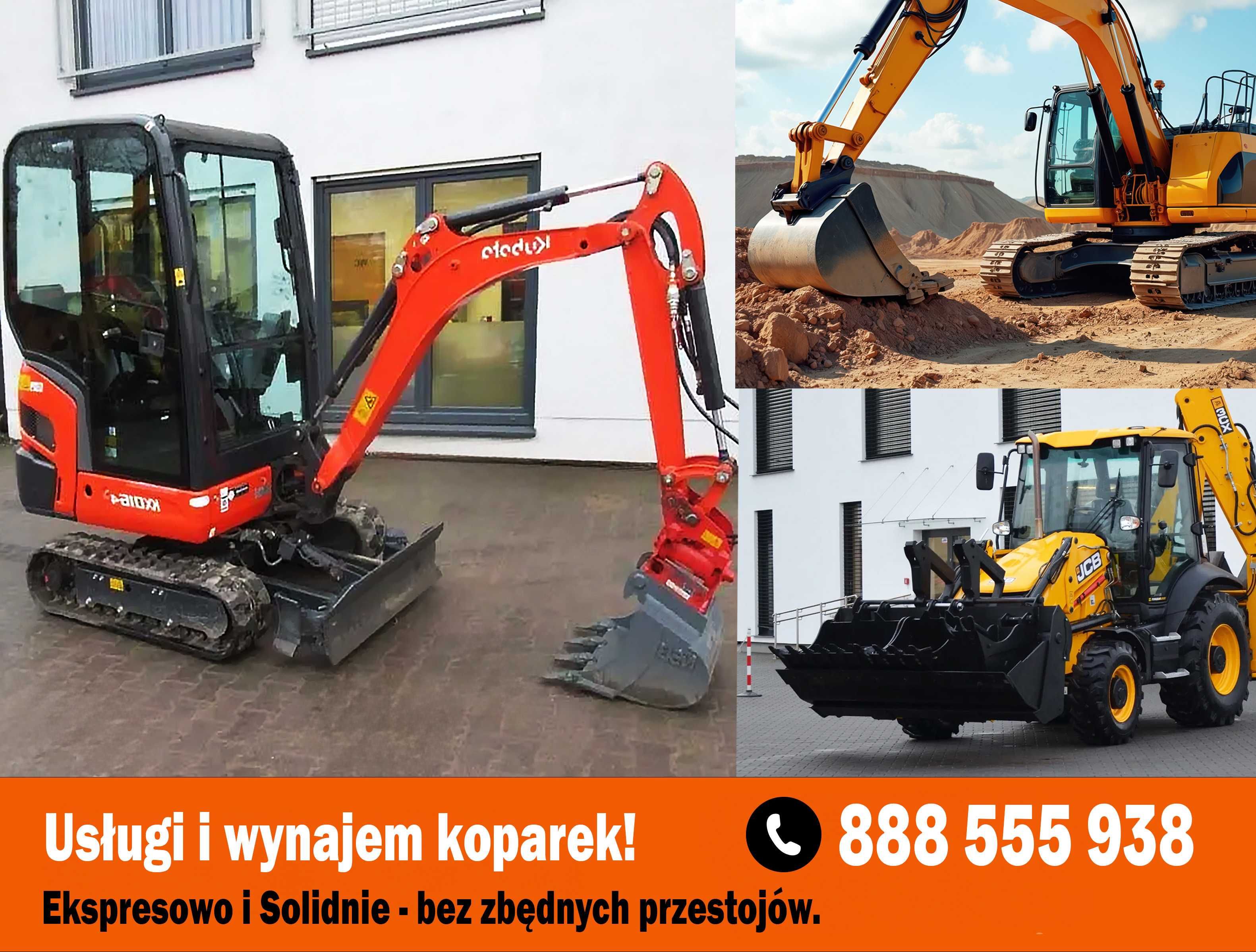 Wynajem minikoparki, koparki, koparko-ładowarki z operatorem