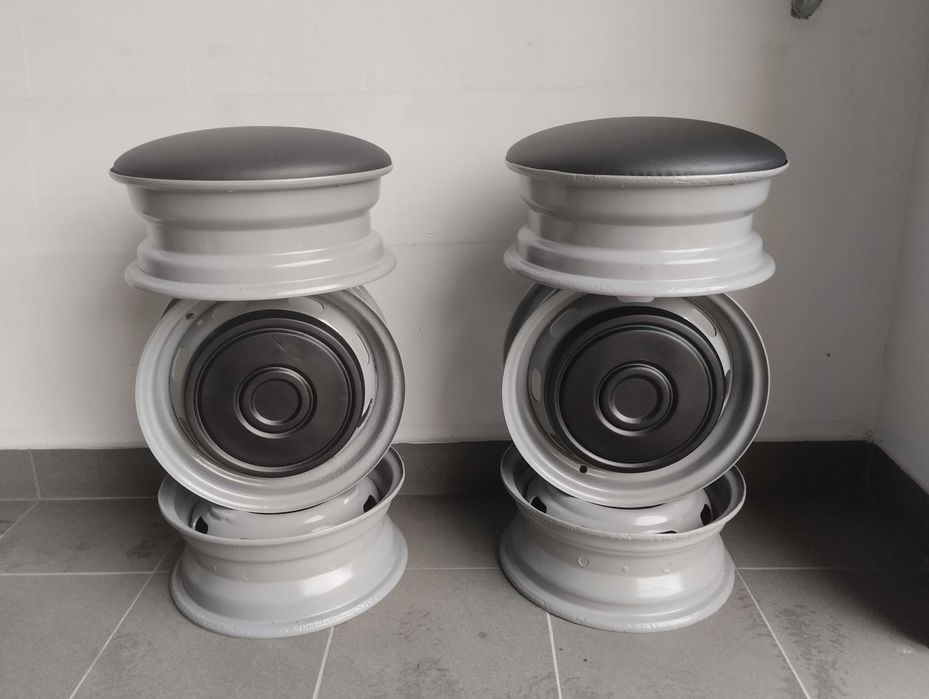 Pufa hoker Automotive z felg samochodowych/ Siedzisko Warsztat LOFT