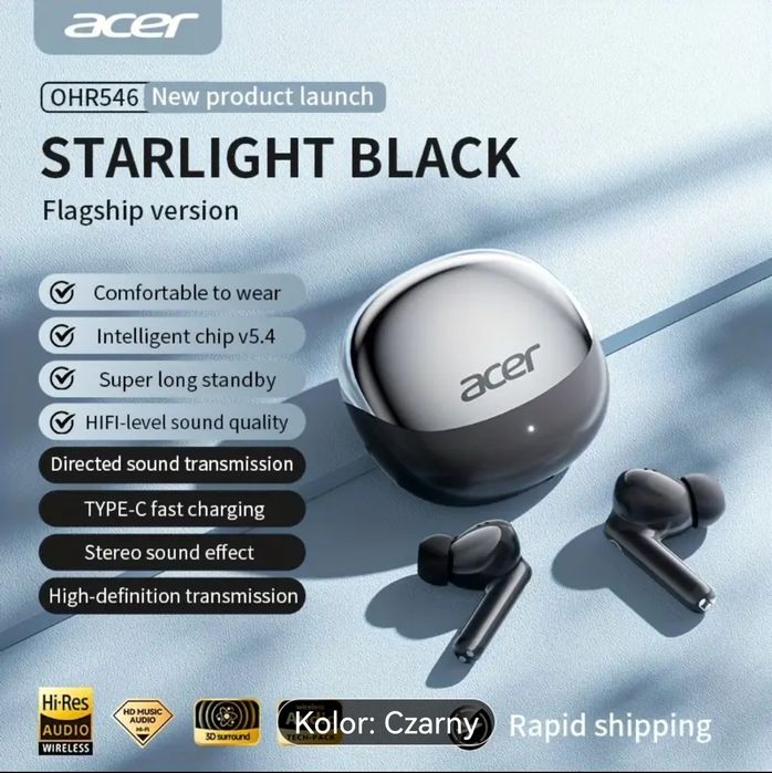 Słuchawki bezprzewodowe Acer In-Ear - TWS, super efekt dźwięku stereo.