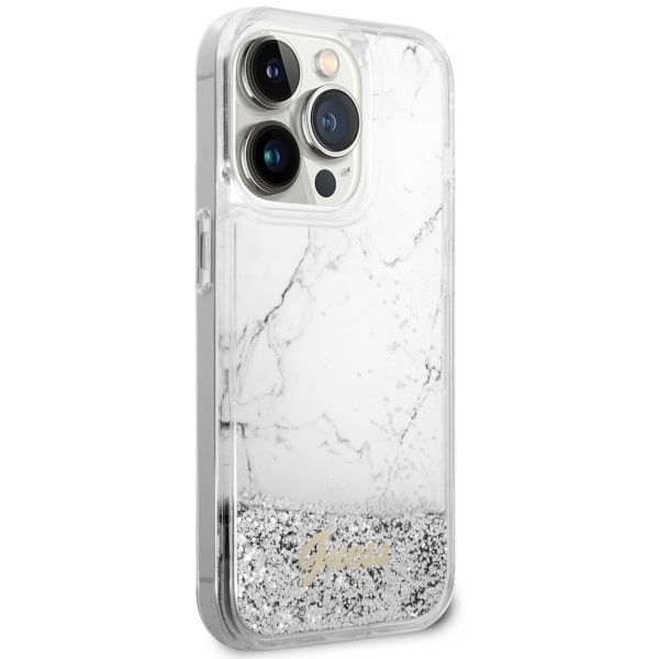 Etui Guess Liquid Glitter Marble do iPhone 14 Pro 6.1" - Biały