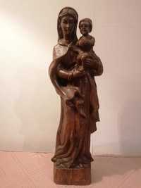 Stara piękna ręcznie wykonana drewniana figurka Matki Boskiej 46 cm