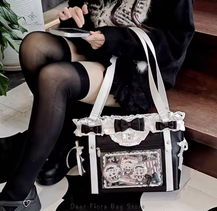 Сумка с бантами лентами прозрачным карманом Ita bag японский стиль