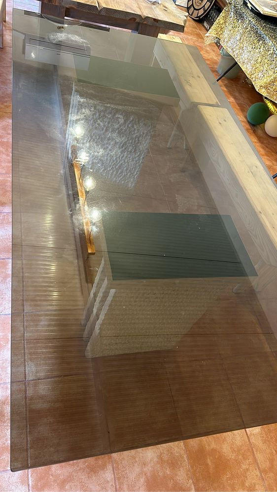 Mesa de vidro com apoios de marmore pela melhor oferta