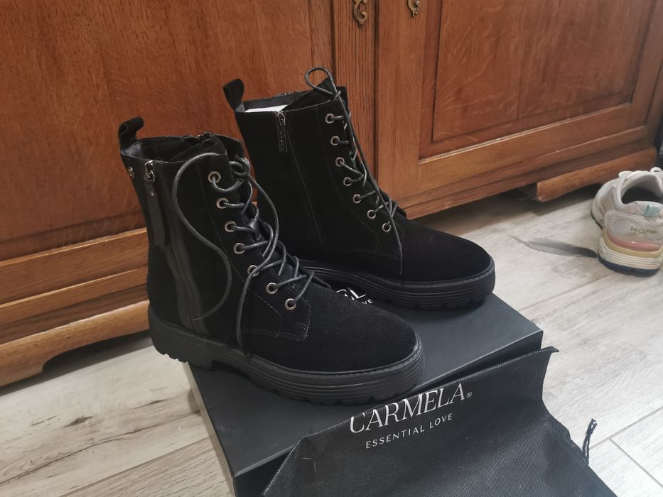 Buty skórzane botki carmela czarne zamszowe nowe rozmiar 38