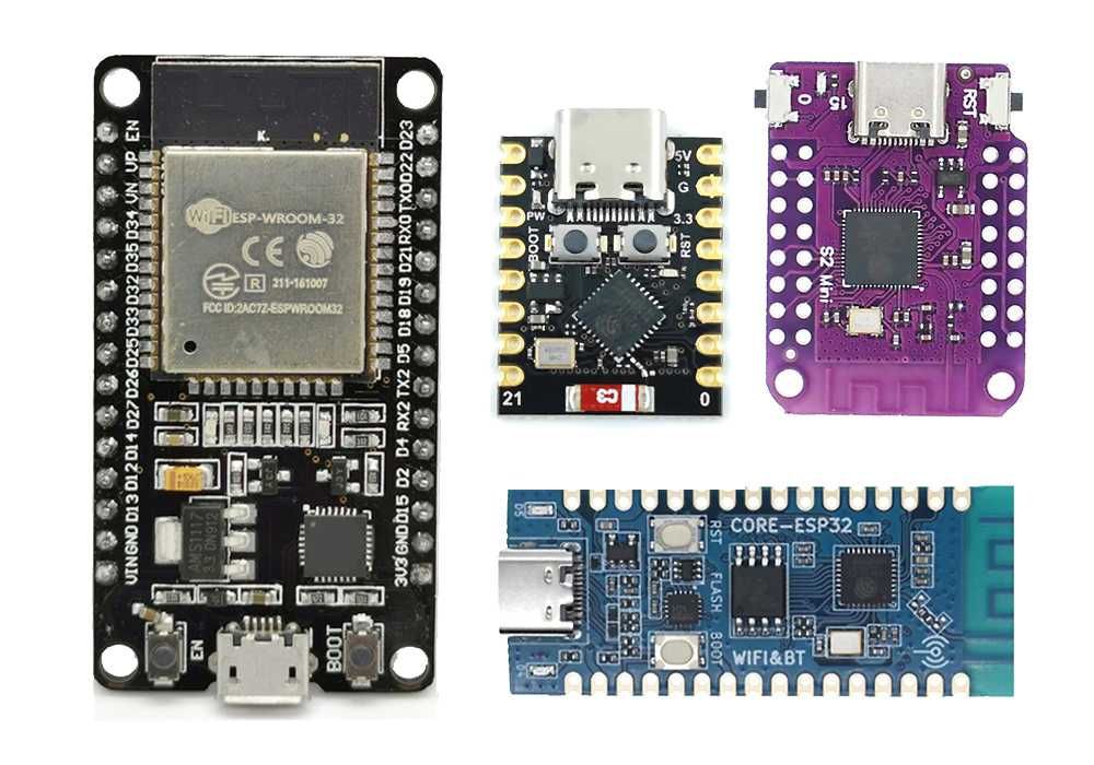 ESP32 Devkit v1 (CP2102), ESP32-S2 (Lolin S2 Mini), ESP32-C3 SuperMini