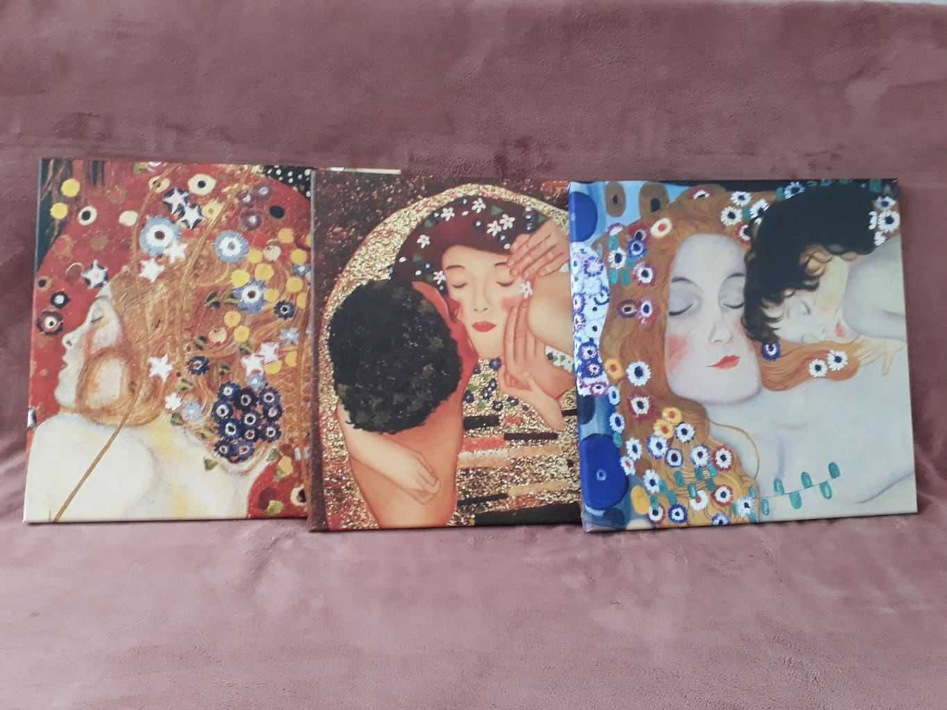 Trzy obrazy reprodukcje Gustav Klimt 45x45 cm