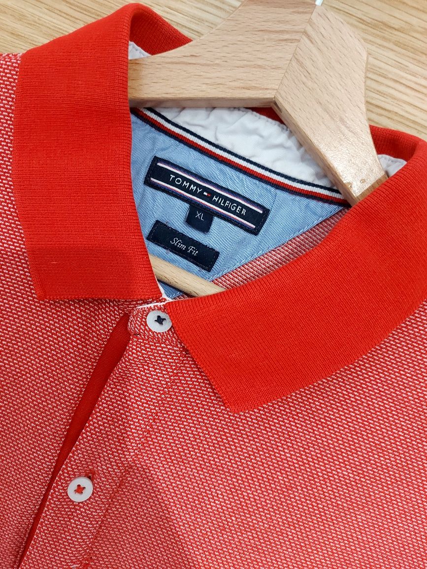 Męska czerwona koszulka polo Tommy hilfiger roz L / XL slim fit