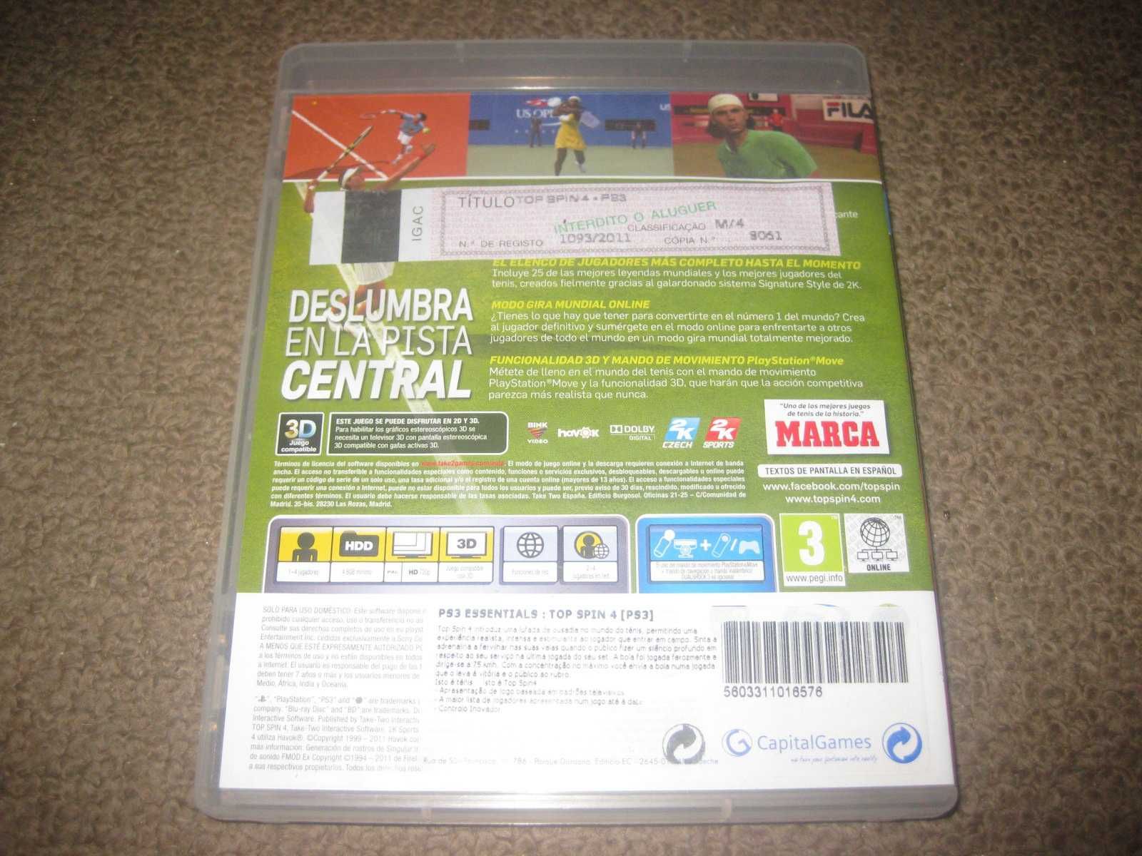 Jogo "Top Spin 4" para Playstation 3/Completo!