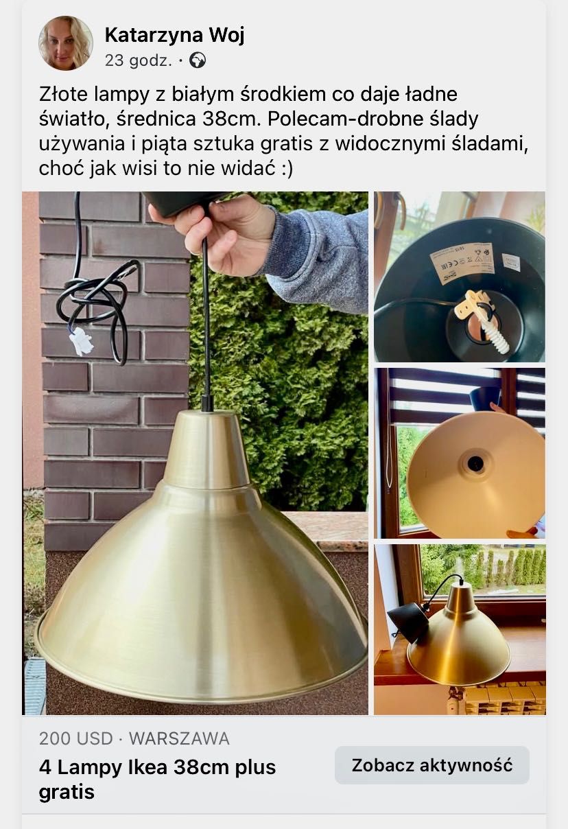 4 sztuki lampy IKEA Plus gratis wawa