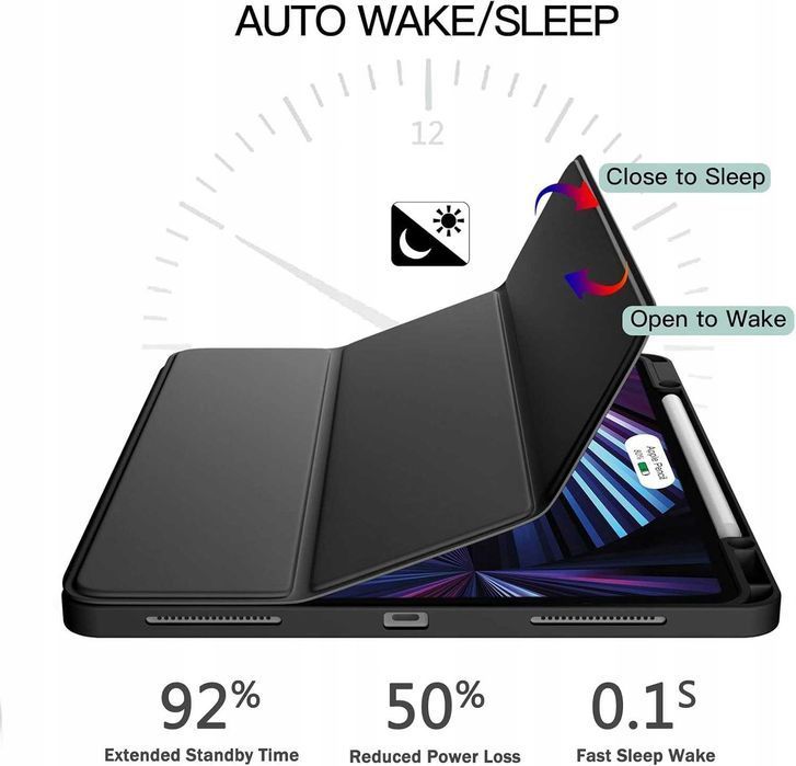 Etui Ochronne dla iPada Pro 12,9 6/5/4/3Gen z Uchwytem na Rysik Czarny