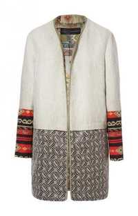 Zara сoat Vintage Льняное пальто-тренч с этническими мотивами