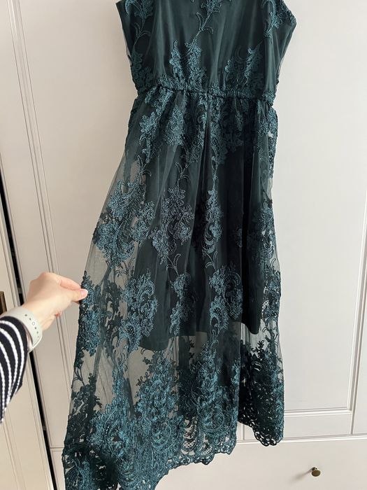 Sukienka Reserved 34 xs koronkowa gipura butelkowa zieleń midi