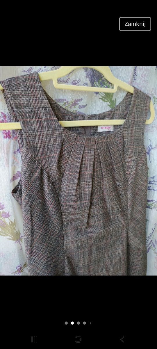 Elegancka sukienka Orsay brązowa w kratkę M 38