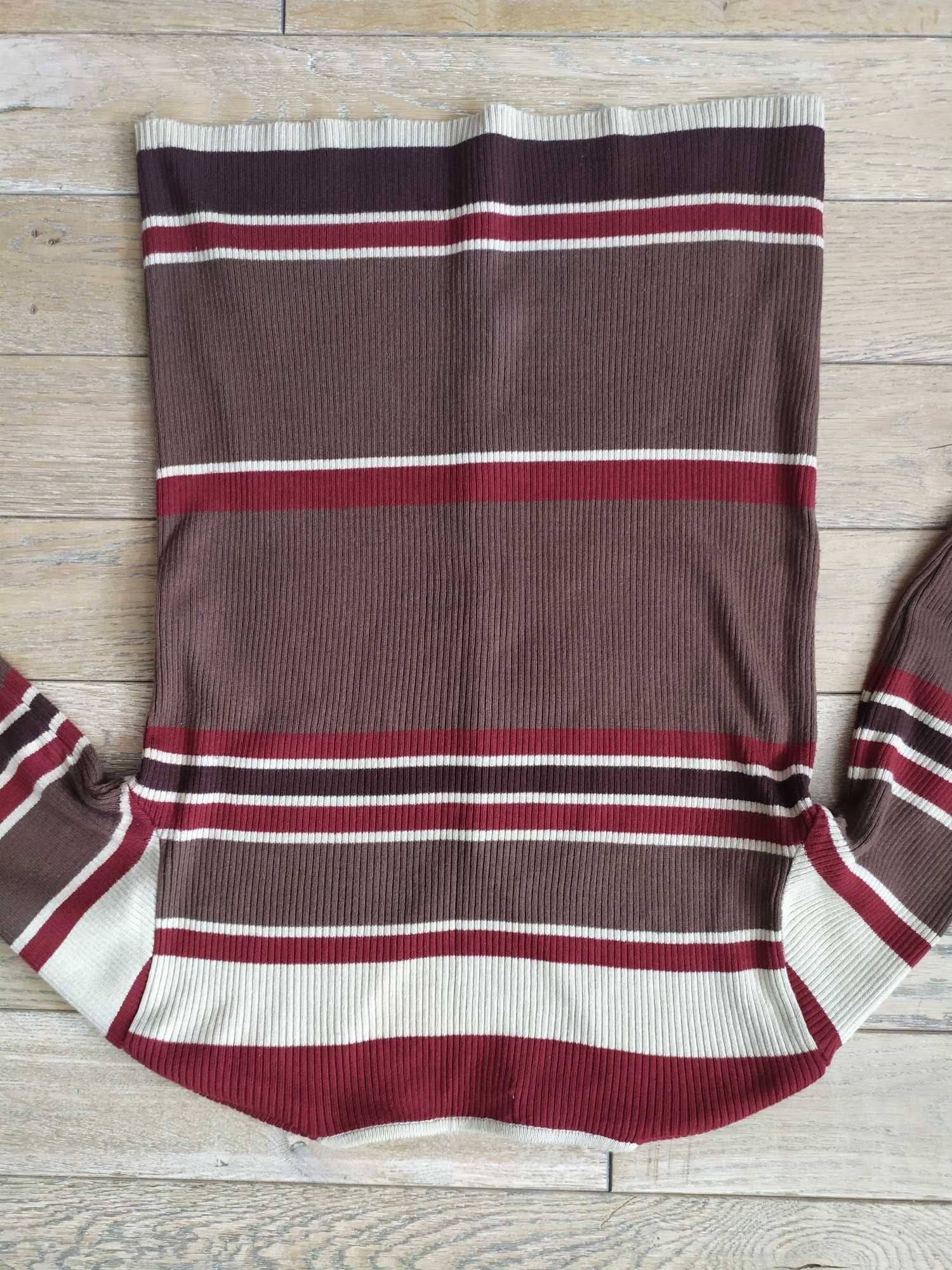 Kolorowy sweter w serek paski na guziki Linear