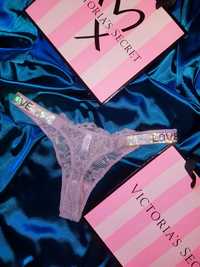 Majtki stringi na styl Victoria's Secret lila koronka M cyrkonie