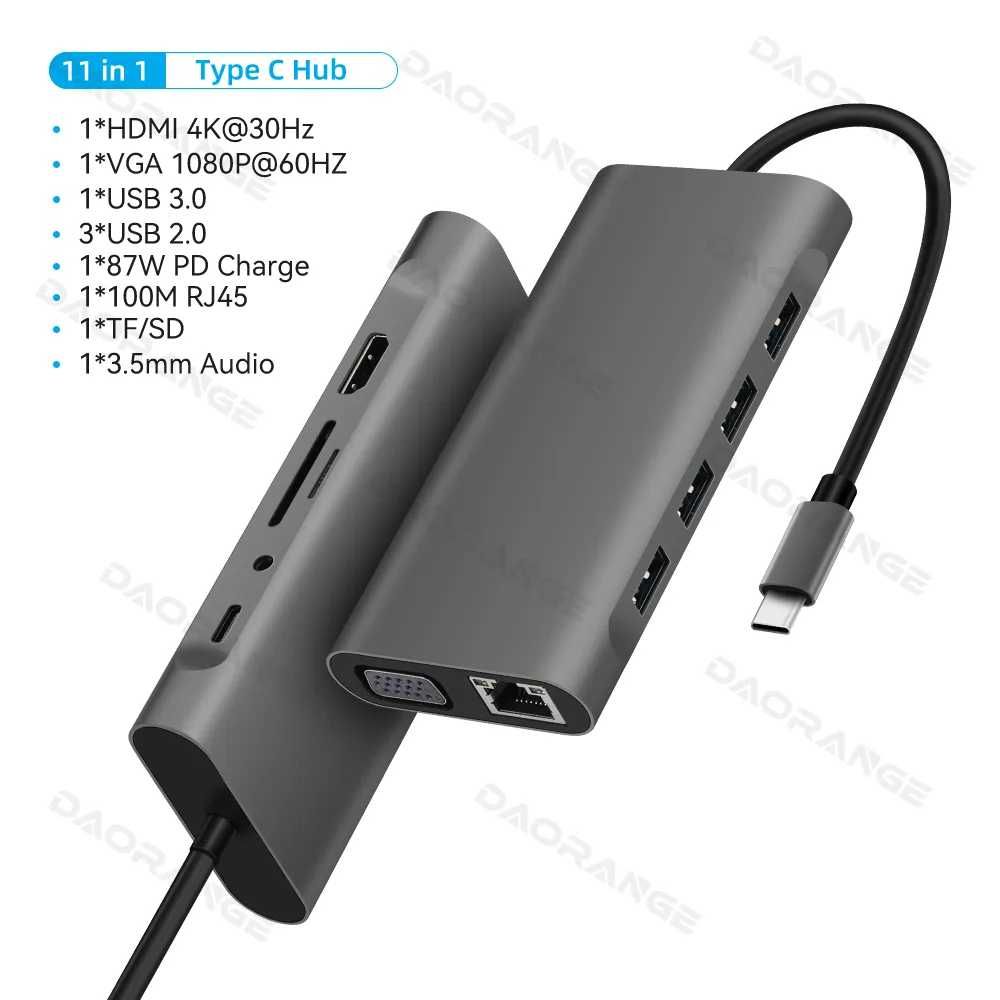 Hub Хаб 11в1 для Macbook, Ноутбук HDMI USB3.0 TypeC Ethernet RJ45 3