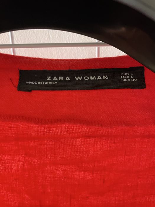 Koszula Lniana wiązana kopertowa Zara L czerwona