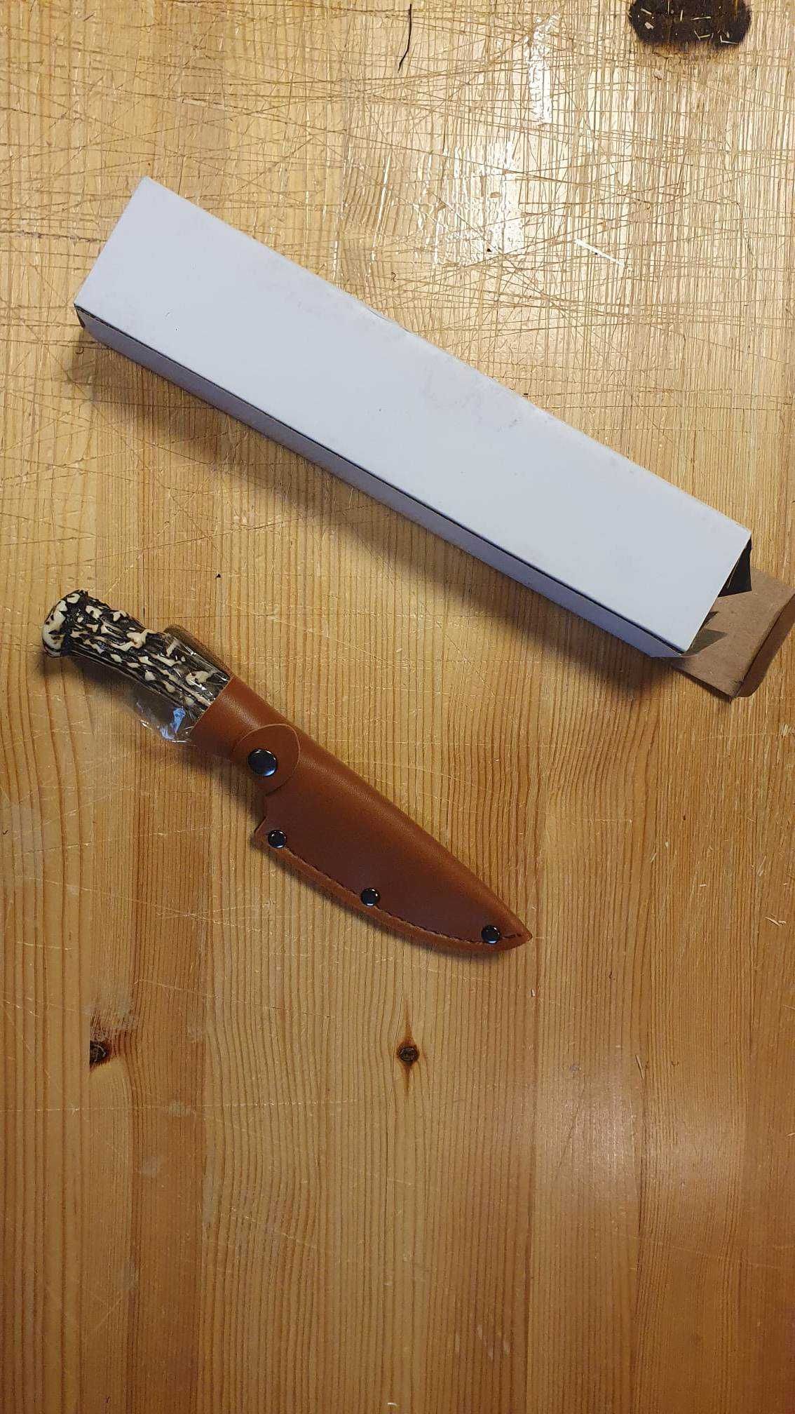 Mały Nóż Kościany Nożyk z Imitacją Stali Damasceńskiej Z Pokrowcem