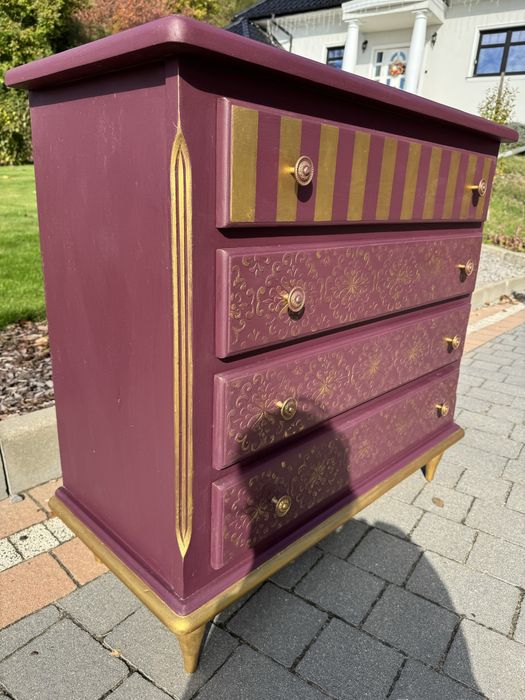 Odnowiona Komoda z szufladami   , ręcznie malowana