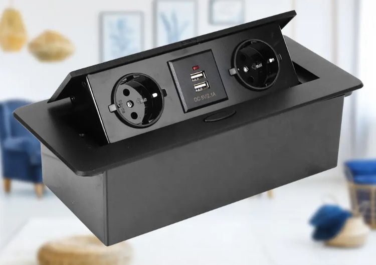 Мебельная Встраиваемая розетка ‼️ БЕЛАЯ/ЧЁРНАЯ ‼️ (2розетки+2USB)