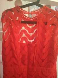 Czerwona sukienka koronkowa ażurowa midi L/XL