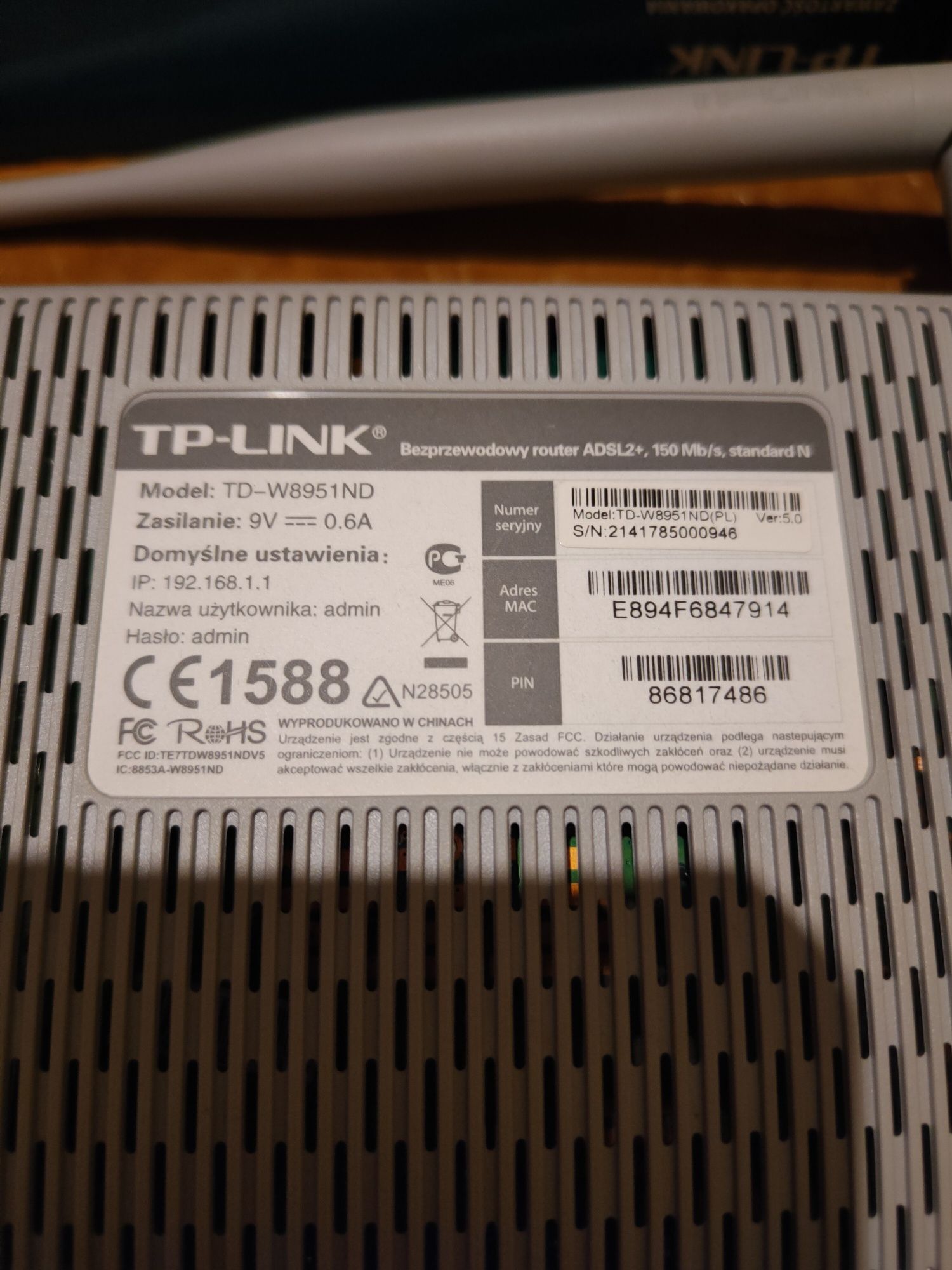 Router bezprzewodowy ADSL2+, Standard N 150 Mb/s. TP-LINK
