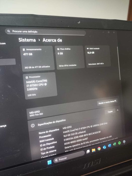Portátil Gaming MSI GF65 Thin 95D