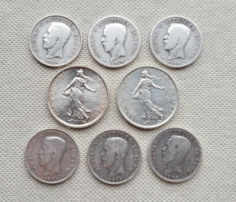 5 Franków, 1 Korona - zestaw 8 srebrnych monet kolekcjonerskich
