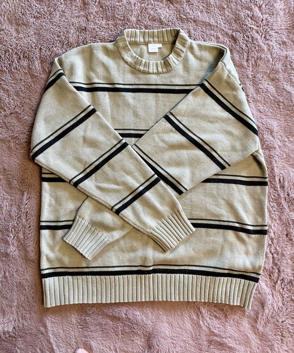 Sweter męski beżowy w paski XL
