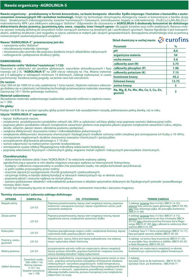 AGROLINIJA-S Nawóz na zboża zimowe dla zdrowych i silnych roślin 20L