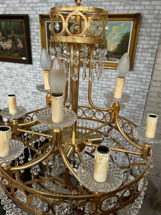 Piękny żyrandol mosiężny kryształowy #8014 Stylowy Węgrów