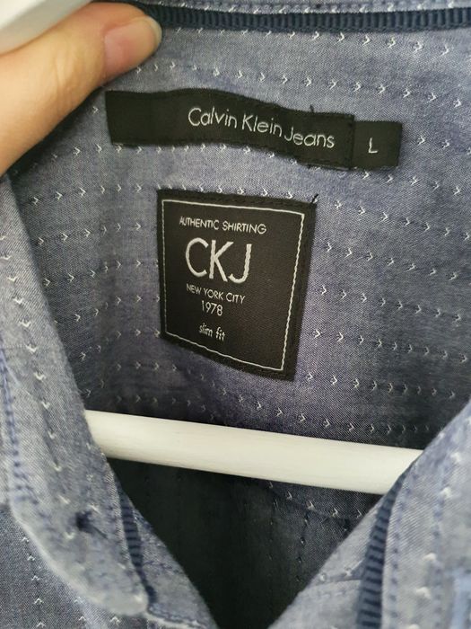Niebieska koszula męska Calvin Klein 100% bawełna jeans