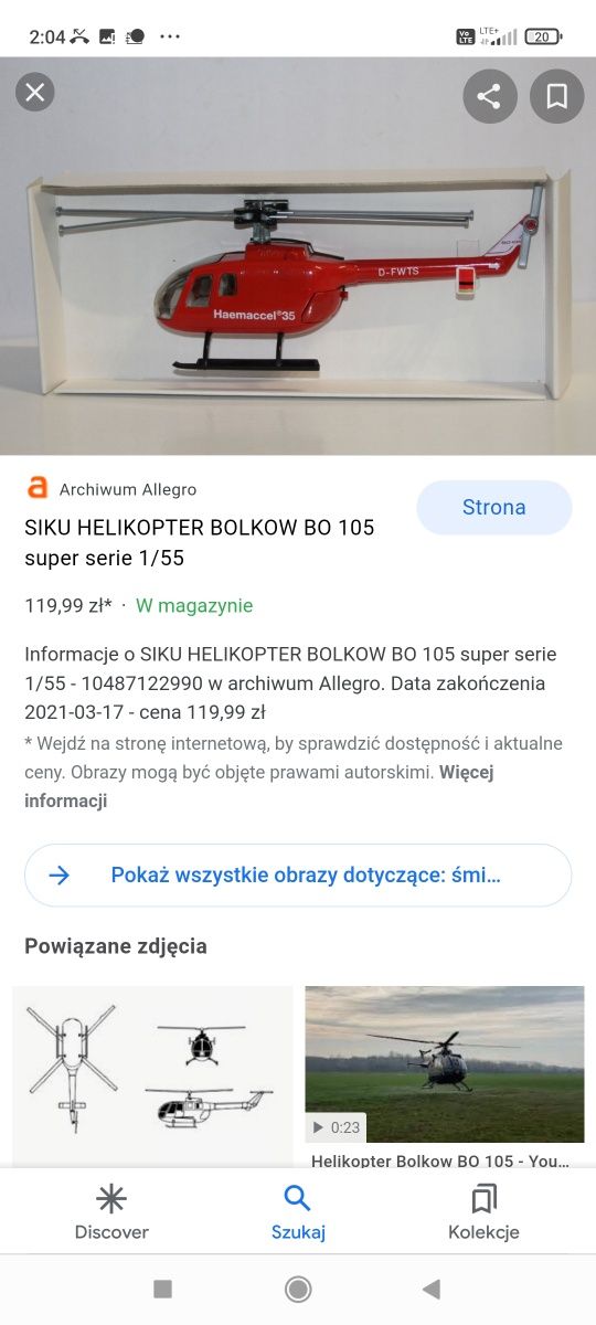 Helikopter Bolkow Bo 105 siku skala 1:55